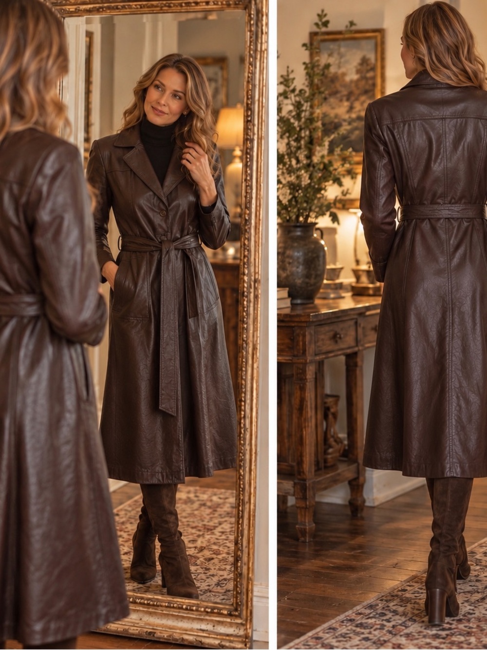 Leather Jacket Trench Coat |45” Long | Dark Mahogany Slight | Imperfections Sz S